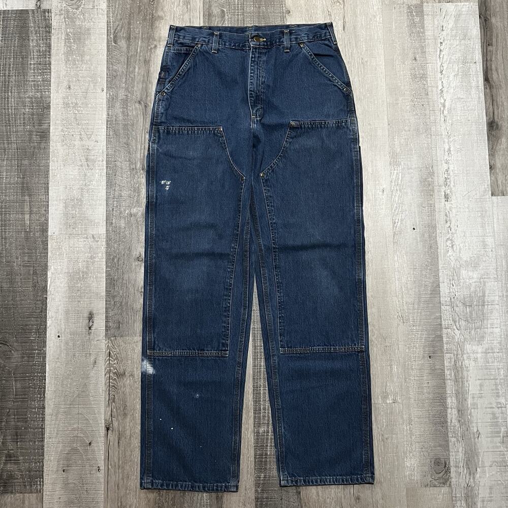 VTG Carhartt Double Knee Denim Jeans Men's Blue Carpenter Work Wear Pants Sz 34